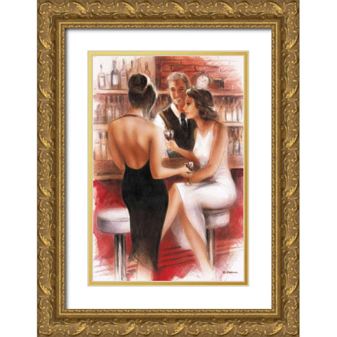 Bar conversations I Gold Ornate Wood Framed Art Print with Double Matting by Denis, E