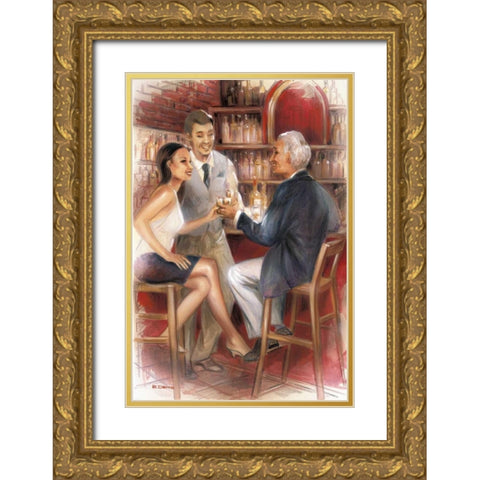 Bar conversations III Gold Ornate Wood Framed Art Print with Double Matting by Denis, E