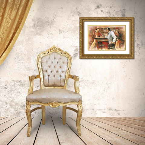 Bar conversations VI Gold Ornate Wood Framed Art Print with Double Matting by Denis, E