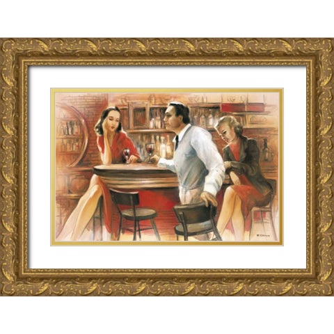 Bar conversations VI Gold Ornate Wood Framed Art Print with Double Matting by Denis, E