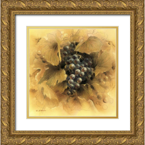 Grapes II Gold Ornate Wood Framed Art Print with Double Matting by Denis, E