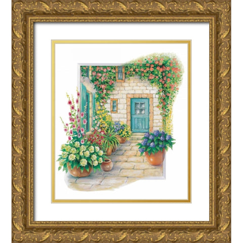 Blossoming courtyard Gold Ornate Wood Framed Art Print with Double Matting by Erwin, Eric