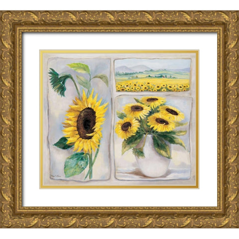 Yellow trio Gold Ornate Wood Framed Art Print with Double Matting by Withaar, Rian