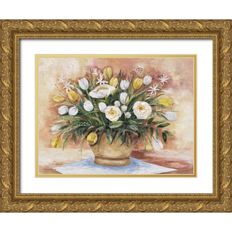 Colourful bouquet Gold Ornate Wood Framed Art Print with Double Matting by Withaar, Rian