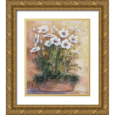 White anemones in bowl Gold Ornate Wood Framed Art Print with Double Matting by Withaar, Rian