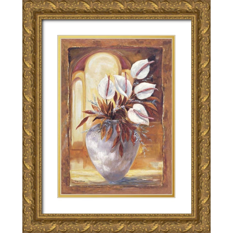 White flowers in vase I Gold Ornate Wood Framed Art Print with Double Matting by Withaar, Rian