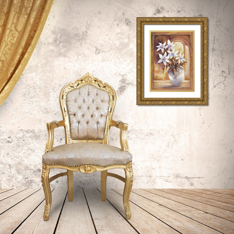 White flowers in vase II Gold Ornate Wood Framed Art Print with Double Matting by Withaar, Rian