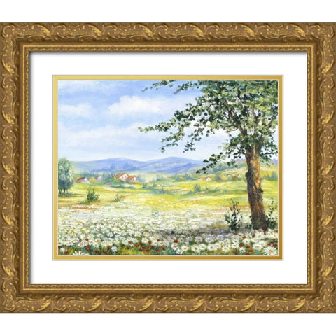 Marguerites field Gold Ornate Wood Framed Art Print with Double Matting by Withaar, Rian