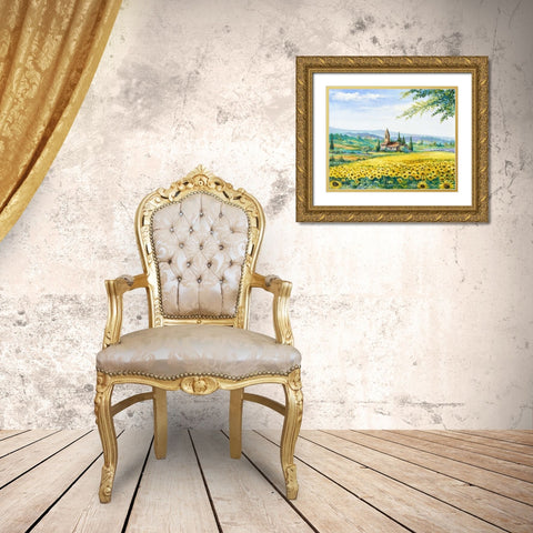 Sunflower field Gold Ornate Wood Framed Art Print with Double Matting by Withaar, Rian