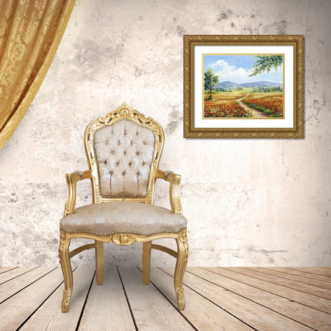 Red poppies field Gold Ornate Wood Framed Art Print with Double Matting by Withaar, Rian