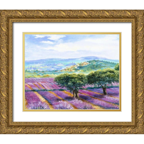 Lavender field Gold Ornate Wood Framed Art Print with Double Matting by Withaar, Rian