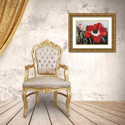 Poppy in full bloom Gold Ornate Wood Framed Art Print with Double Matting by Withaar, Rian