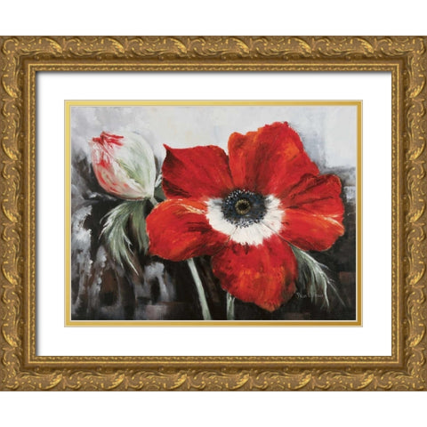 Poppy in full bloom Gold Ornate Wood Framed Art Print with Double Matting by Withaar, Rian
