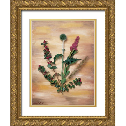 Pink wild flowers Gold Ornate Wood Framed Art Print with Double Matting by de Bruijn, Hans