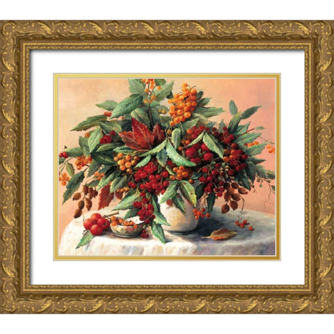 Autumn bouquet Gold Ornate Wood Framed Art Print with Double Matting by Bosman, Johan