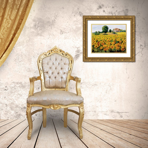Field with sunflowers Gold Ornate Wood Framed Art Print with Double Matting by Bosman, Johan