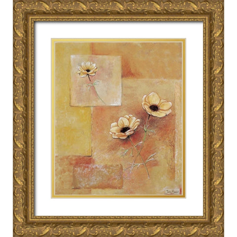 A block of flowers I Gold Ornate Wood Framed Art Print with Double Matting by Bonet, Julia