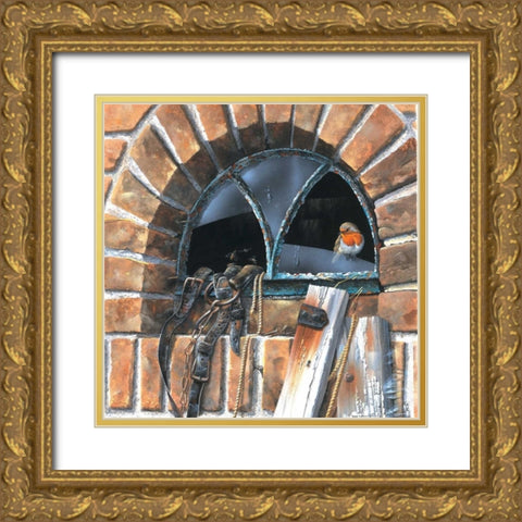 Bird in window Gold Ornate Wood Framed Art Print with Double Matting by Weenink, Jan