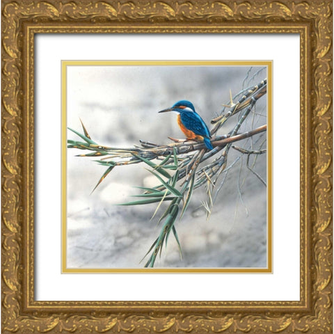 Kingfisher Gold Ornate Wood Framed Art Print with Double Matting by Weenink, Jan