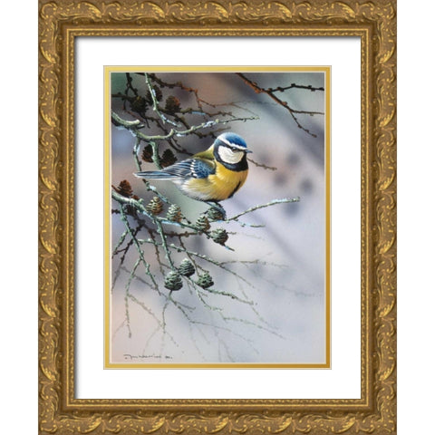 Bird in fir-tree Gold Ornate Wood Framed Art Print with Double Matting by Weenink, Jan
