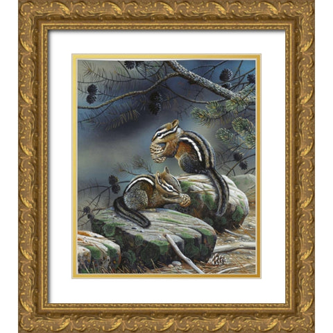 Squirrels Gold Ornate Wood Framed Art Print with Double Matting by Weenink, Jan
