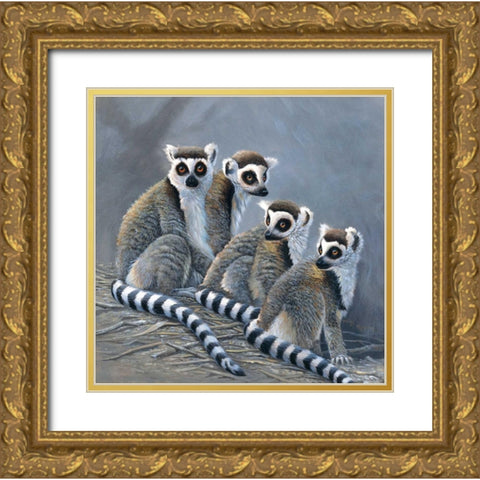 Four monkeys Gold Ornate Wood Framed Art Print with Double Matting by Weenink, Jan