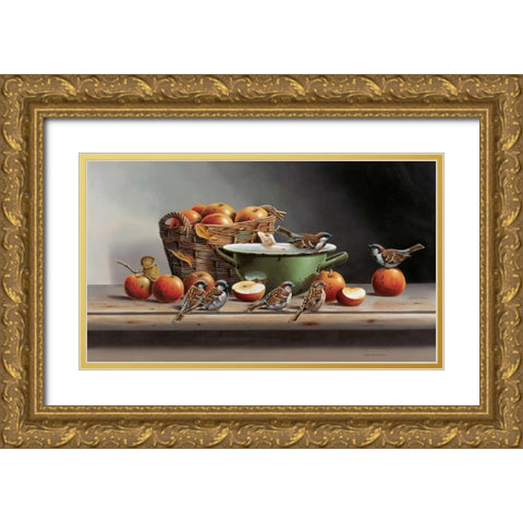 House sparrows II Gold Ornate Wood Framed Art Print with Double Matting by Weenink, Jan