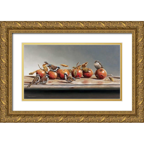 House sparrows I Gold Ornate Wood Framed Art Print with Double Matting by Weenink, Jan