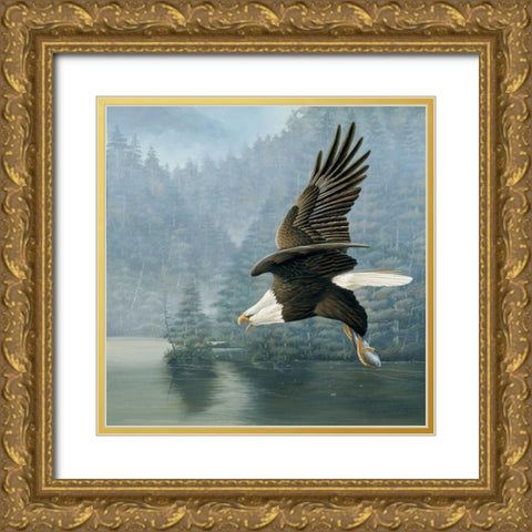 Flying eagle Gold Ornate Wood Framed Art Print with Double Matting by Weenink, Jan