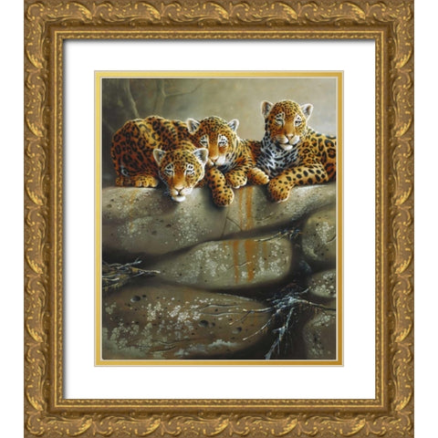 Three little tigers Gold Ornate Wood Framed Art Print with Double Matting by Weenink, Jan