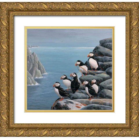 Pinguins Gold Ornate Wood Framed Art Print with Double Matting by Weenink, Jan