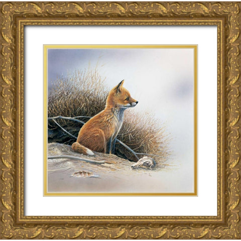 Little fox Gold Ornate Wood Framed Art Print with Double Matting by Weenink, Jan