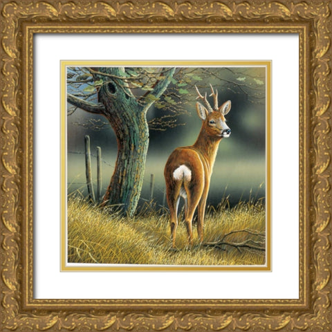 Reindeer Gold Ornate Wood Framed Art Print with Double Matting by Weenink, Jan