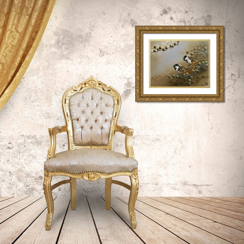 Two birds on branch Gold Ornate Wood Framed Art Print with Double Matting by Weenink, Jan