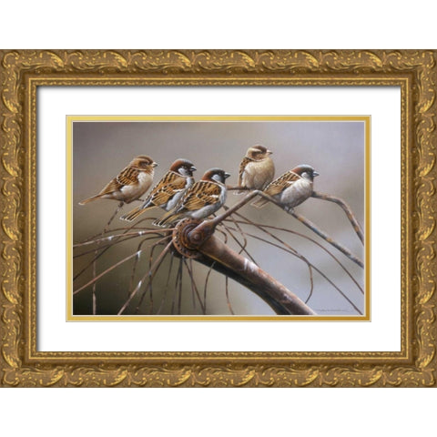 Birds on a broken bicycle Gold Ornate Wood Framed Art Print with Double Matting by Weenink, Jan