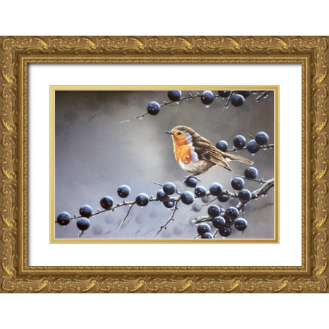 Bird sitting on vinetree Gold Ornate Wood Framed Art Print with Double Matting by Weenink, Jan