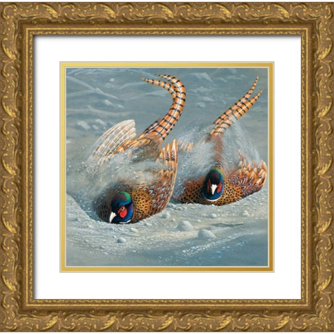 Gold pheasant Gold Ornate Wood Framed Art Print with Double Matting by Weenink, Jan