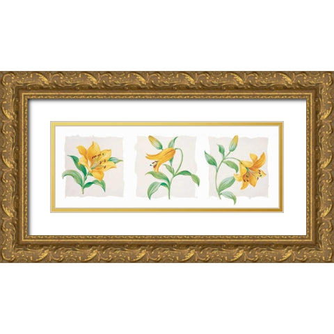 Yellow lily triptych Gold Ornate Wood Framed Art Print with Double Matting by Kumorek, Krysztov