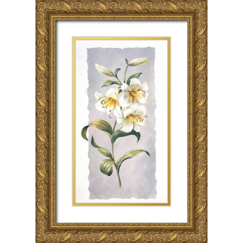 White lily Gold Ornate Wood Framed Art Print with Double Matting by Kumorek, Krysztov