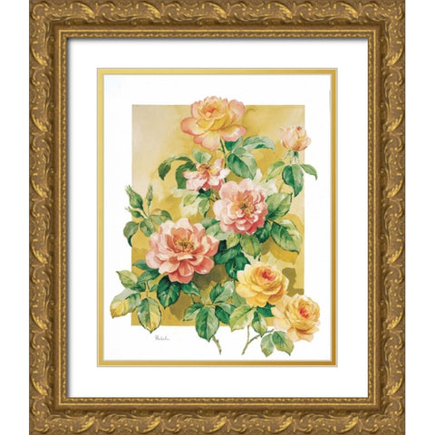 Charming roses Gold Ornate Wood Framed Art Print with Double Matting by Kumorek, Krysztov