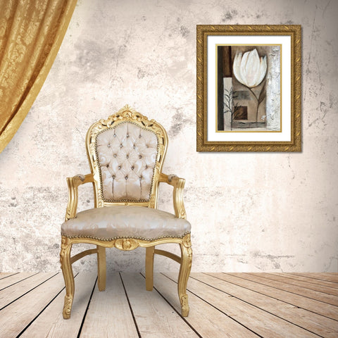 Tulip in brown I Gold Ornate Wood Framed Art Print with Double Matting by Peters, Kristel