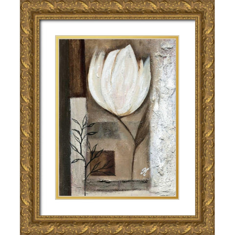 Tulip in brown I Gold Ornate Wood Framed Art Print with Double Matting by Peters, Kristel