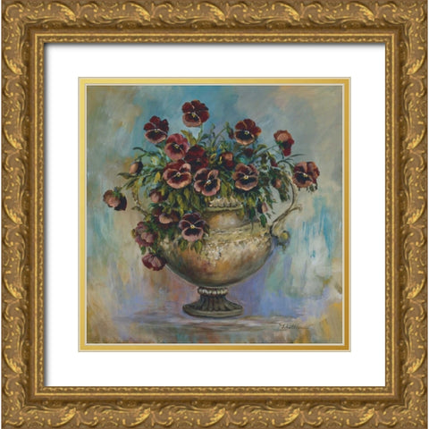 Red pansies delight Gold Ornate Wood Framed Art Print with Double Matting by Schottler, Katharina