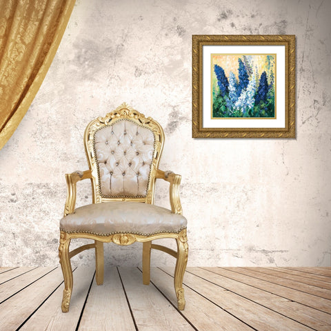 Larkspur in blues Gold Ornate Wood Framed Art Print with Double Matting by Schottler, Katharina