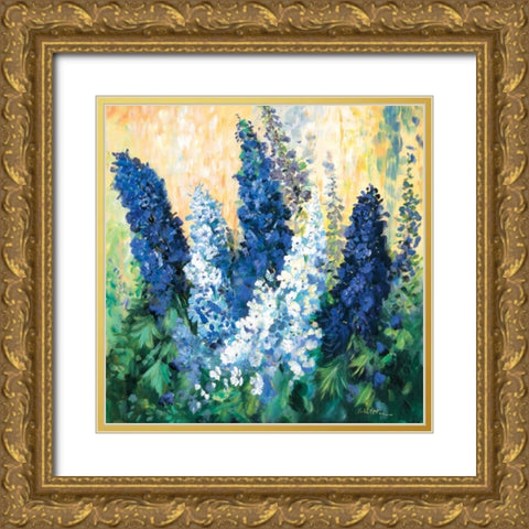Larkspur in blues Gold Ornate Wood Framed Art Print with Double Matting by Schottler, Katharina
