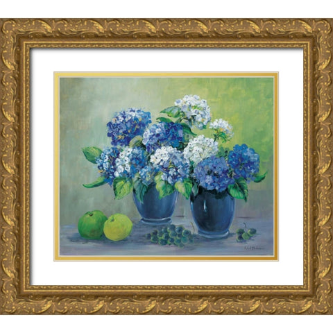 Blooms in blue Gold Ornate Wood Framed Art Print with Double Matting by Schottler, Katharina