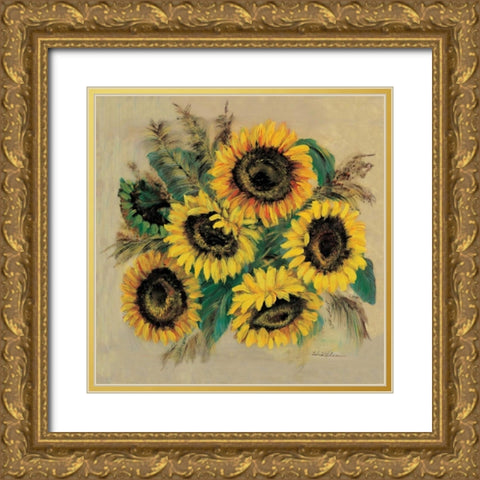 Sparkling sunflowers Gold Ornate Wood Framed Art Print with Double Matting by Schottler, Katharina