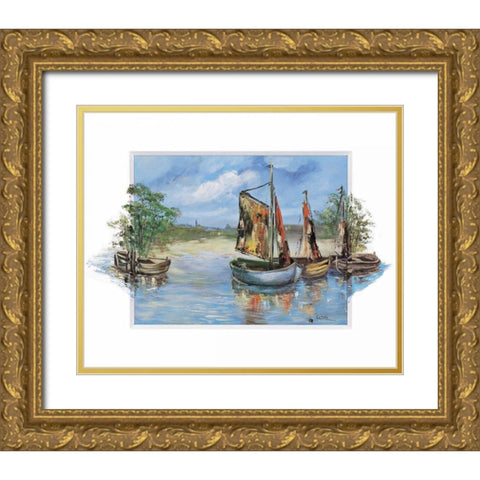 Sailing boats Gold Ornate Wood Framed Art Print with Double Matting by Schottler, Katharina