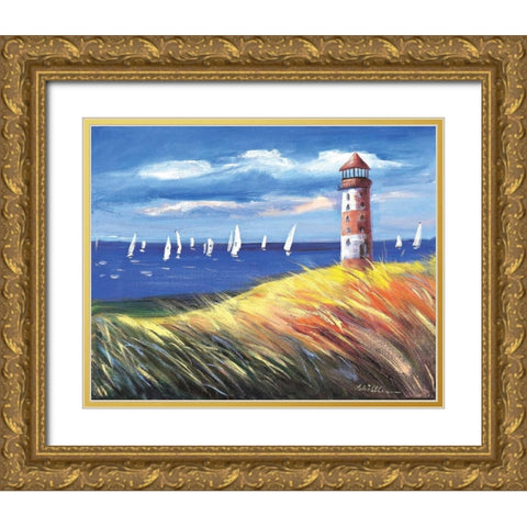 Lighthouse II Gold Ornate Wood Framed Art Print with Double Matting by Schottler, Katharina