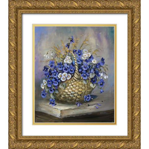 Basket in blue Gold Ornate Wood Framed Art Print with Double Matting by Schottler, Katharina